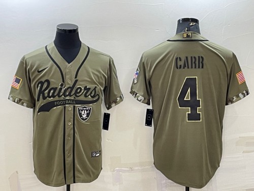 Men's Las Vegas Raiders #4 Derek Carr 2022 Olive Salute To Service Cool Base Stitched Baseball Jersey - Click Image to Close